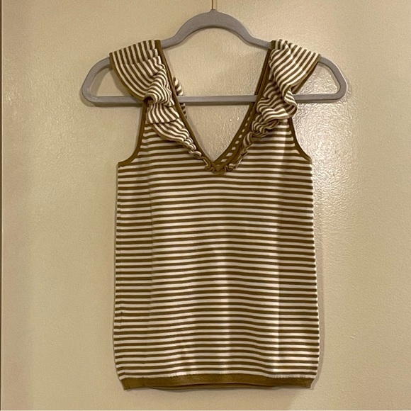 MADEWELL NWOT Belhaven Ruffle Sweater Tank in Stripe in Heather Camel - Picture 6 of 9